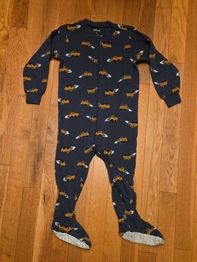 5/$20 Pekkle Size 2 Navy Blue Construction  Zip Up Footed Onsie Sleeper Pajamas